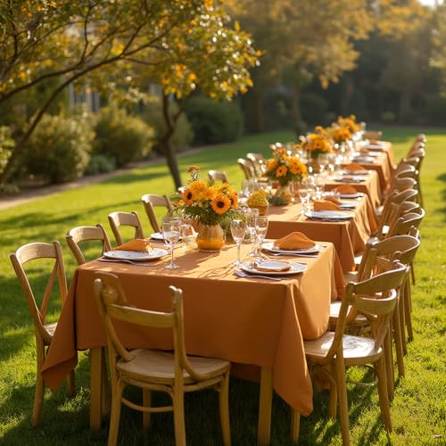 Image of sancua Square Tablecloths Fall Table Cloth Light Brown, 54x54 Inch 2 Pack | For Square or Round Tables, Washable Polyester Cover for Thanksgiving Dinner, Holiday Party, Display Tables, Bronze