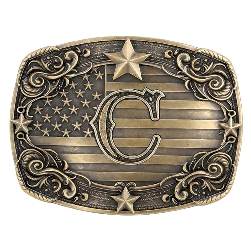 Image of Cowboy Belt Buckle for Men Vintage Western Rodeo Texas Initial Letter ABCDJMR to Z Belt Buckles