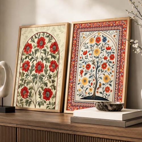 Image of kotart - Pichwai Art Painting for Wall Decoration Wall Poster With frames Traditional Indian Art Madhubani Paintings for Living Room Framed Painting Home Room Bedroom Office Decor Paintings Home Decoration Indian Decor Frames set of 2 (5, (20x30 Inch), Framed)