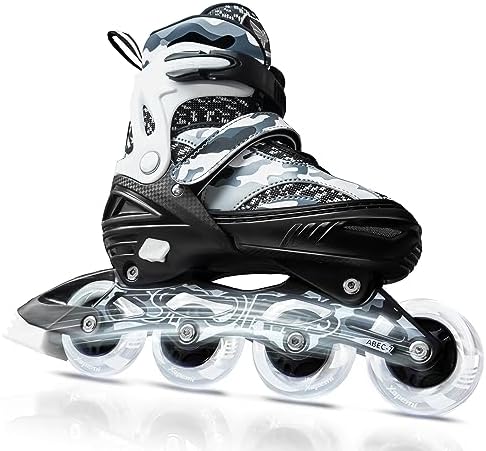 Adjustable Roller Blades, Inline Skates for Girls Kids, Light Up Adult Roller Blades Skates for Boys Girls Children Teens Women Outdoor Indoor(Black Camo)