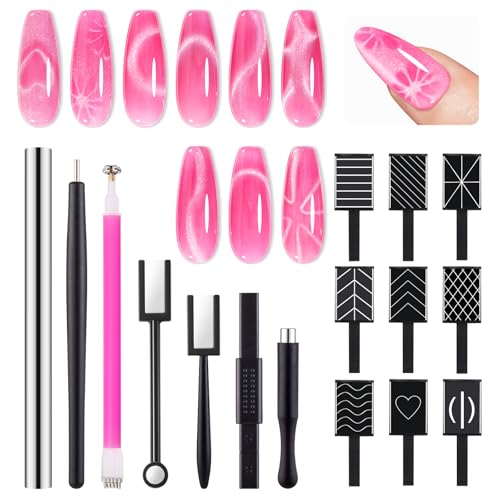 Image of MelodySusie Nail Magnet Set, 16PCS Cat Eye Gel Nail Polish Magnets, Round Square Double Ended Magnet Stick, Cat Eye Magnet for Nails, Strong Magnetic Nail Polish Magnets Nail Design Tools