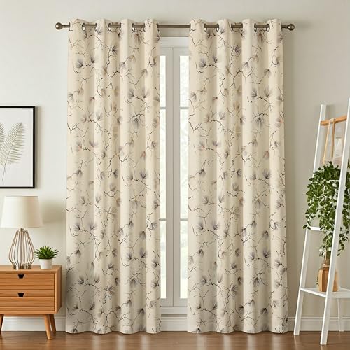 Image of Devsang Golden Foil 7 Feet Window Velvet Curtains Pack of 1, Cream