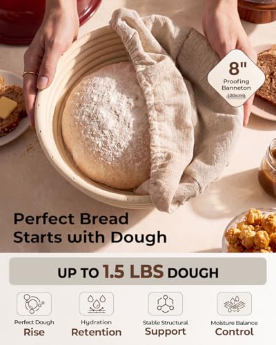 Image of 5QT Enameled Cast Iron Sourdough Bread Oven & Starter Kit, Red | Tight-fitting Dome Lid Helps Retain Steam, Baking Kit Supports Proofing, Scoring & Dough Transfer, Complete Artisan Bread Set