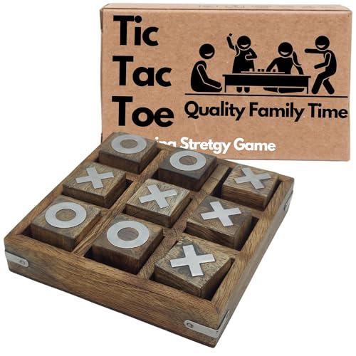 Premium Mango Wooden Tic Tac Toe Game Set for Kids and Adults | 6.25”x 6.25” Handcrafted Board Games for Travel Tabletop Fun Parties &...
