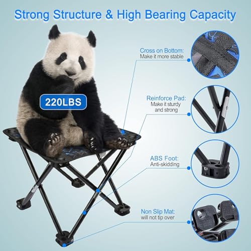 Image of Folding Camping Stool Portable Chair for Fishing Hiking Camping and Beach mini Camp Pocket fold seat Portable Stool for Outdoor Gardening with Carry Bag
