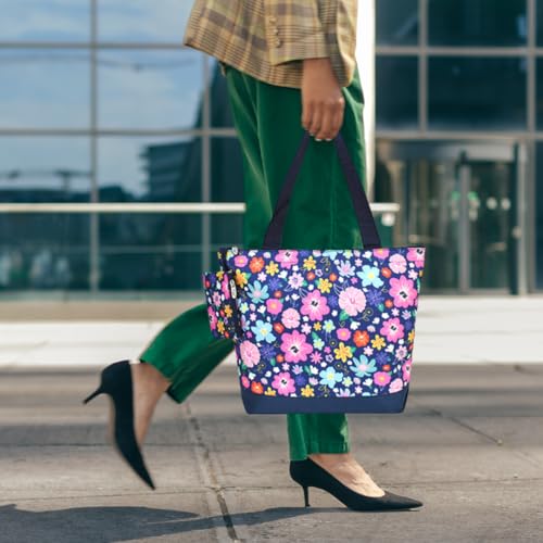 Image of NGIL Medium Top Zipper Closure Canvas Tote Bag with Attached Matching Coin Purse For Moms and Nurses