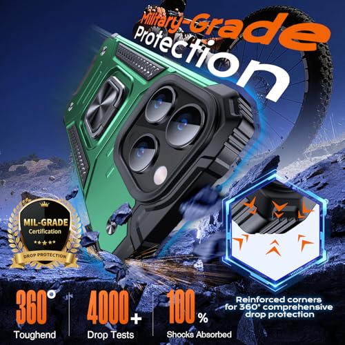 Image of Anqrp Heavy Duty Case for iPhone 13 Pro Case with Enhanced Ring Holder Grip Stand, Military Grade Shockproof Rugged Drop Protective Silicone Hard Slim iPhone 13 Pro Phone Case Cover,Forest Green