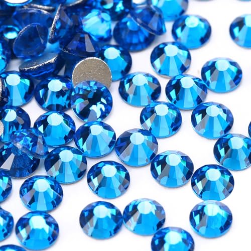 Image of Glue Fix Crystal Flatback Rhinestones Glass Diamantes Gems for Crafting Nail Art Crafts Decorations Clothes Shoes 8.4mm (ss40 144pcs, Capri Blue)