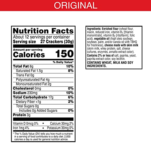 Image of Cheez-It Cheese Crackers, Baked Snack Crackers, Lunch Snacks, Original, 12.4oz Box (1 Box) (Pack of 2)