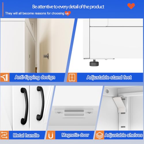 Image of GAIOUS 43.3'' Tall Kitchen Pantry Cabinet, White Metal Storage Cabinet