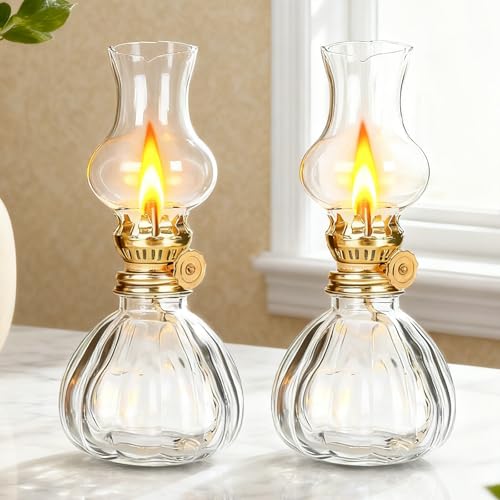 2 Stück Vintage-Petroleumlampe, Öllampe Glas, Mit Verstellbarem Feuerdocht, Zarte Sturmlampe, Petroleumlampe für Innenräume Outdoor für Wohnzimme...