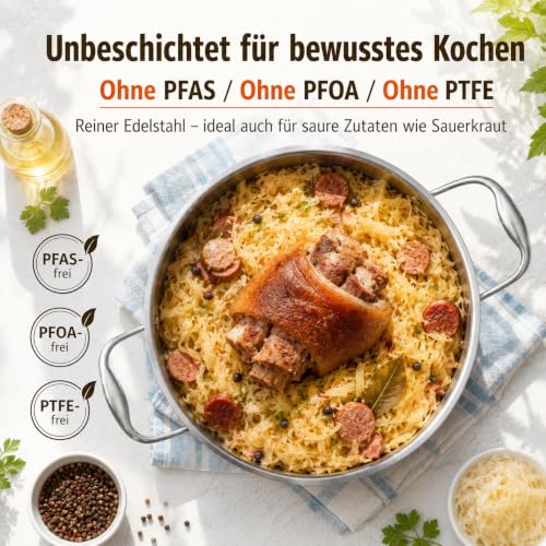 DELARLO Schmorpfanne 28cm Hoher Rand 5,6 L, Edelstahl Servierpfanne – Ansicht 4
