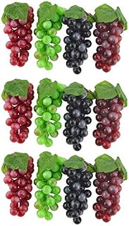 JEDFORE 6.3 Inches Artificial Grapes Cluster Rubber Frosted Grape Bundles Decorative Grapes Bunches for Vintage Wedding Favor Fruit Wine Decor Faux Fruit Props (Black, Red, Green, Purple - 12 Pack)