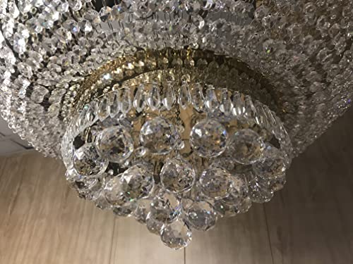 Image of Sanleen Crystal LED Double Height Chandelier /Jhoomar for Living Room and Home Decor(Golden, 24inch Width and Height 28.inch)