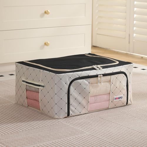 Image of HOKIPO 44L Wardrobe Organiser for Storage of Clothes, 600D Oxford Fabric Storage Box, Ivory Noir Pack of 1 (AR-6485-BLK)