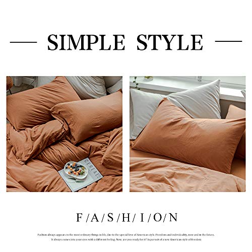 Mkxi Caramel Pumpkin Duvet Cover Queen Terracotta Bedding Set Breathable Jersey Duvet Covers Simple Rust Bed Collection Easy Care Solid Color Adults Bedding Zipper Closure #TOP1