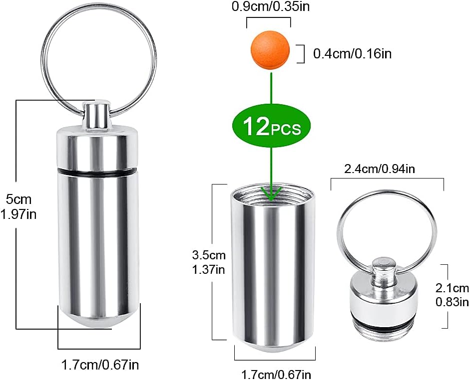 Ewinever 10-Pack Waterproof Aluminum Pill Box Case Bottle Holder Container with Keychain Multi Colors