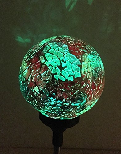 Colorful Ball Solar Lights (#Whitem003R), Solar Power Multi-Color Color Changing Led Mosaic Crackle Glass Ball Decorative Garden Yard Light Stake Lamp #TOP5