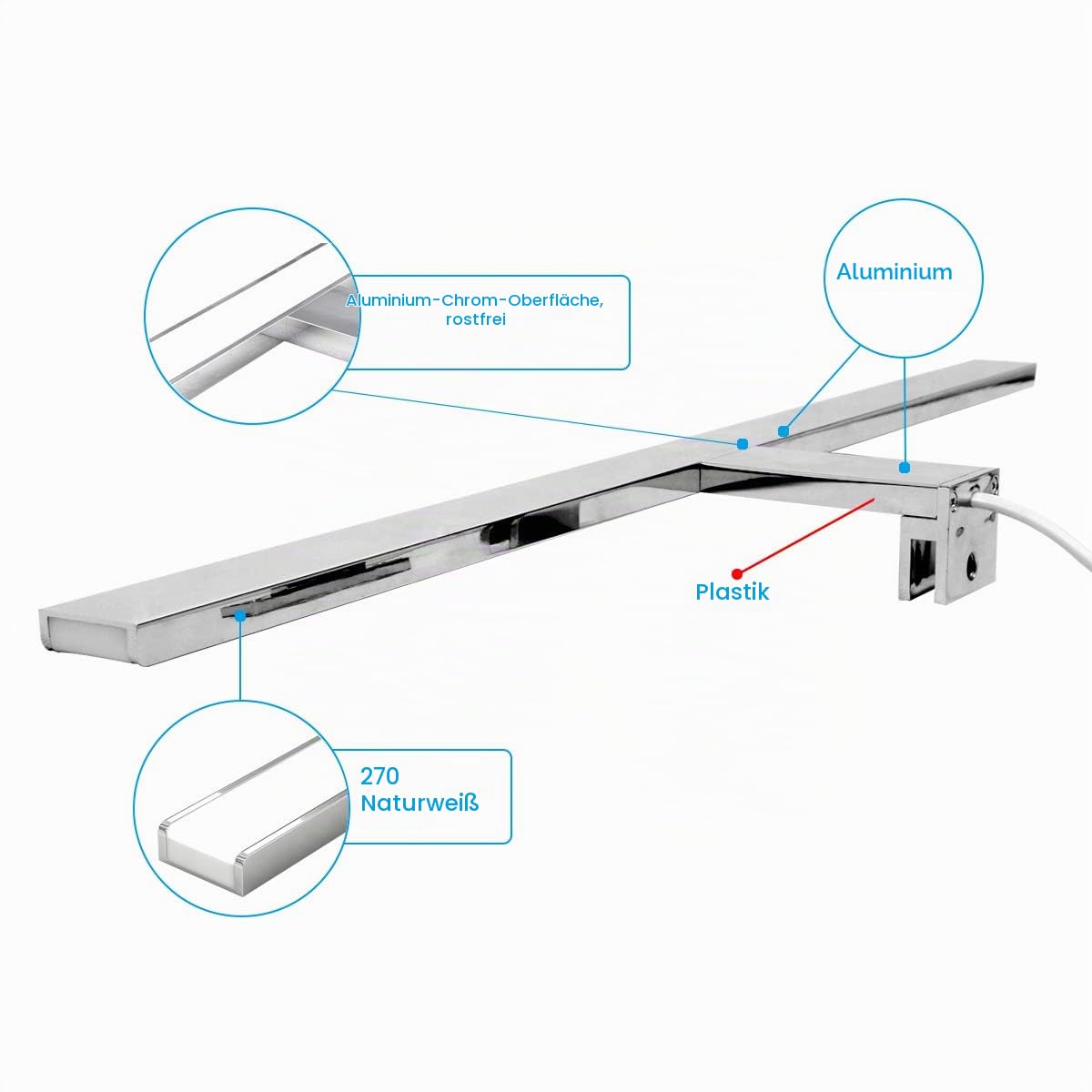 80cm LED Spiegelleuchte Vollaluminium 3in1,Bad Spiegel Beleuchtung Lampe 15W 1100lm 3000K Badlampe Spiegellampe IP44 wasserdicht LED Make-up Light, Spiegel und Bad¡­