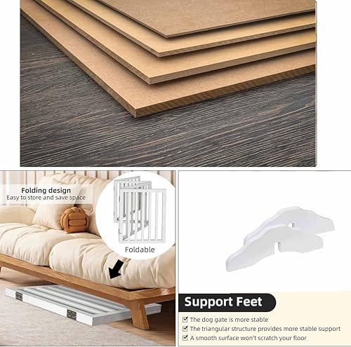 Image of Belief Foldable Wooden Pet Gate for Dogs & Cats - Indoor Safety Barrier for Doorways, Hallways & Stairs | Free-Standing, Portable White Dog Fence - 3 Panel, 60 cm Height (【4 Panels 】 78''W x 24''H)
