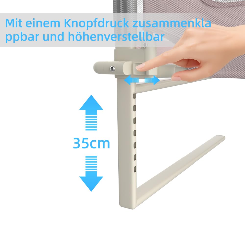 Bettgitter Rausfallschutz für Kinderbett & Babybett, Höhenverstellbar und Klappbar, Ohne Bohren Montage, Sicherer Bettschutzgitter für Boxspringbett und Elternbett-WX54703