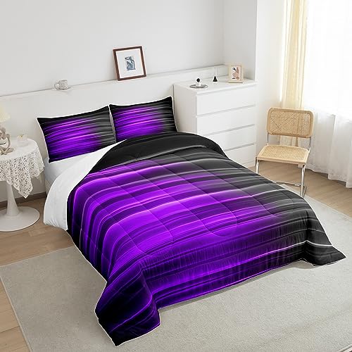 Image of Purple & Gray Abstract Geometric Comforter Set, Twin Size for Boys & Girls, Microfiber Bed Set with Kids Room Decor Duvet