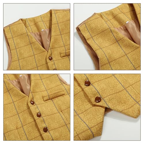 Maiyifu-GJ Men's Tweed Plaid Business Suit Vest Casual Tailored Collar Wool Waistcoat Twill Formal Dress Wedding Tuxedo Vest4