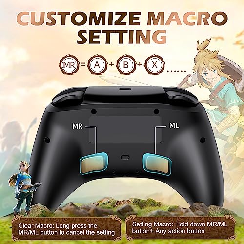 IINE Wireless Switch Controller, Switch Pro Controllers for Nintendo Switch/Lite/OLED, Switch Remote Gamepad with Headset Jack/RGB Light/Macro Setting/Wake up/Turbo/Adjustable Dual-Motor Vibration - Image 4