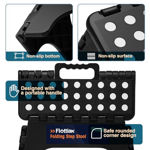Image of Flottian 9 inch Folding Step Stool for Adults and Kids Holds Up to 300 lbs,Non-Slip Folding Stools with Portable Handle, Compact Plastic Foldable Step Stool for Bathroom,Bedroom, Kitchen Black