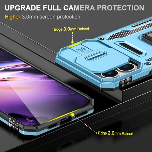 Image of Polycarbonate Slide Camera Cover with Ring Holder Mobile Phone Back Cover for iPhone 16 Plus (Blue)