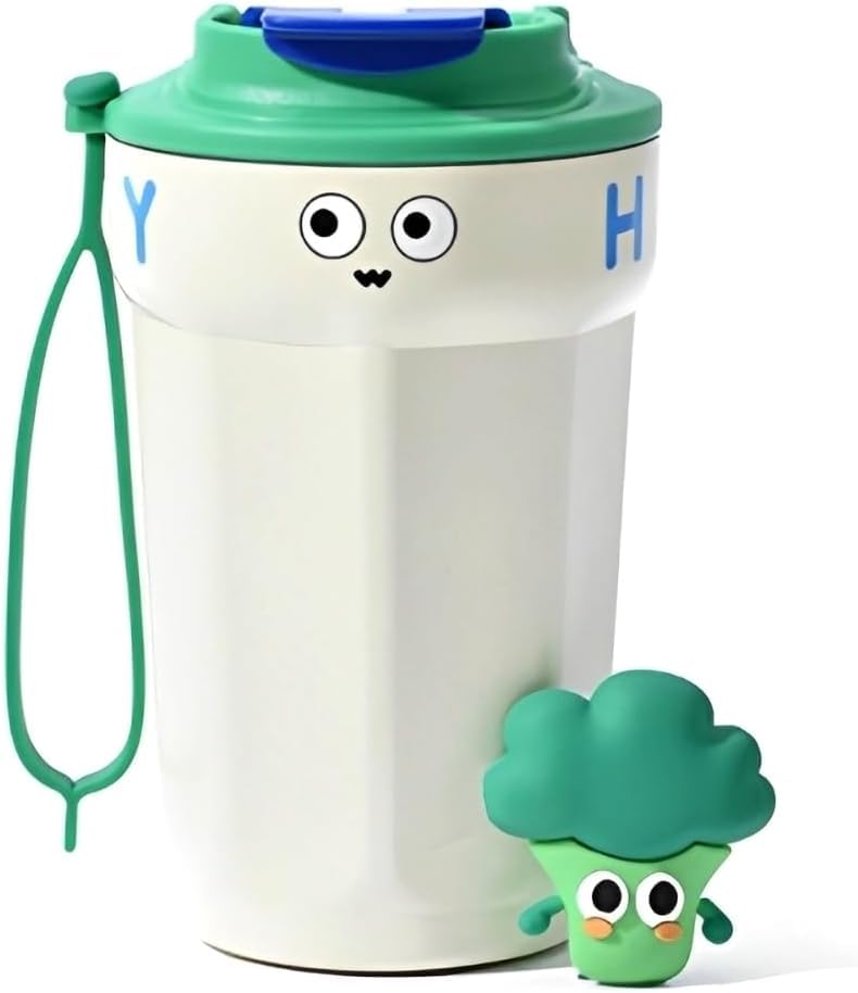 ChicAbode 15 oz Stainless Steel Insulated Tumbler - Cute Travel Coffee Mug with Leak-Proof Flip Lid and Strap - Reusable Vacuum-Insulated Thermos Cup for Ice/Hot Water, Coffee, Tea