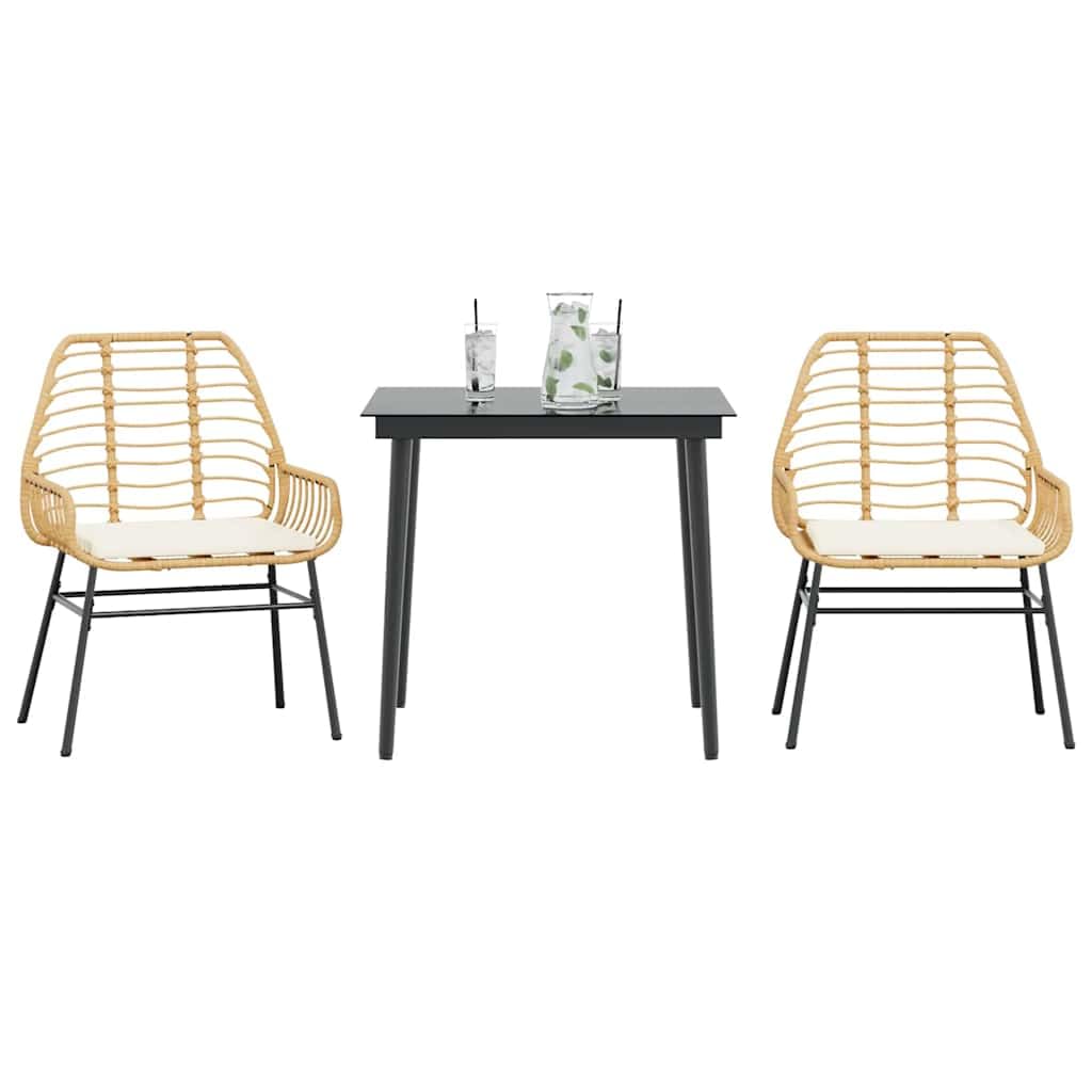 Ensemble de salle à manger de jardin 7 pièces en rotin synthétique avec plateau en verre, facile d'entretien, en rotin PE avec structure en acier, chaises de jardin avec accoudoirs et table à