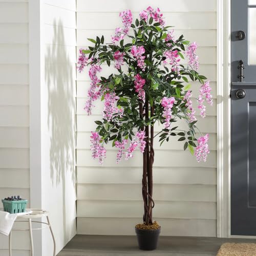 Image of Fox & Fern Artificial Bougainvillea Plant | with Basic Pot | Elevate Any Corner of Your Home /Office | Ornamental Plant Best for Home Decor (Pack of 1) (Ht. 4Ft) (Wisteria 160cm Pink) GAJW3489