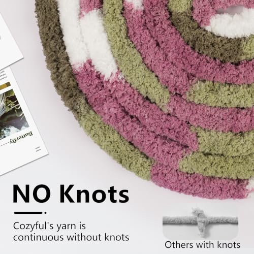 Image of Cozyful Chunky Yarn for Hand Knitting - #10 Chunky Chenille Blanket Yarn, Jumbo Big Thick Chunky Yarns for Crocheting, Tie Dye Bulky Knit Yarns, 8 Skein (20 yds 8 oz Each Skein), Multi Green&Plum