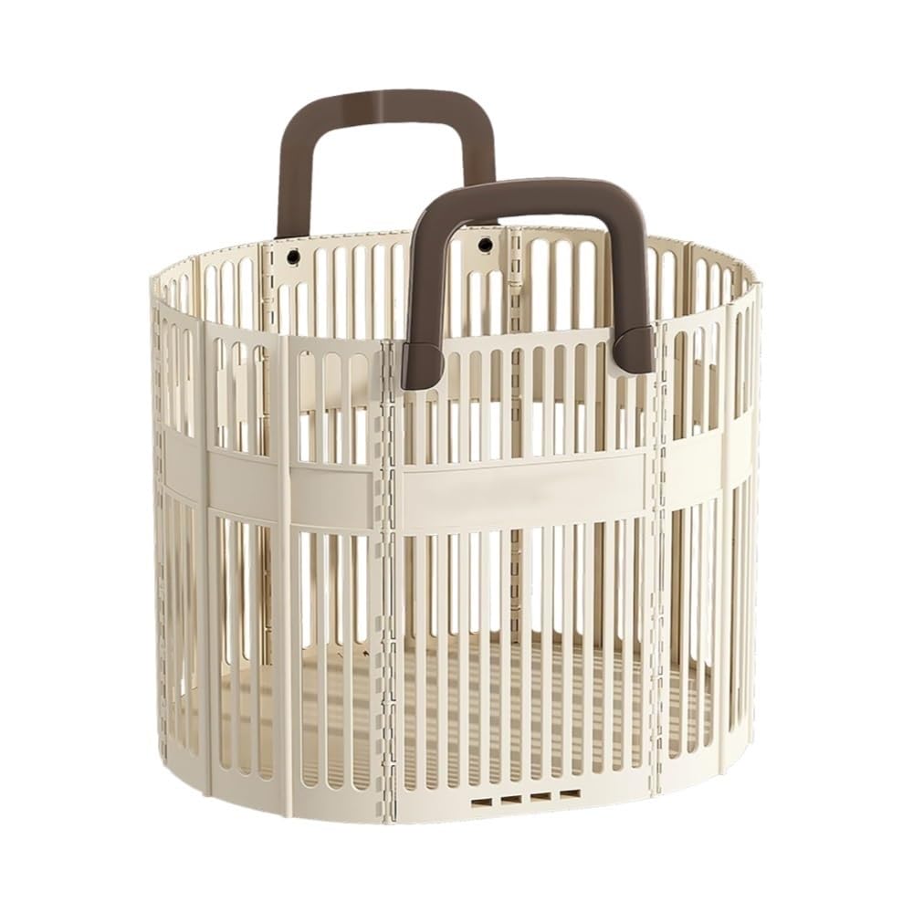 Foldable Laundry Basket, Dirty Clothes Hamper, Storage Basket with Handles, Plastic Laundry Bucket for Bedroom, Balcony(Beige)