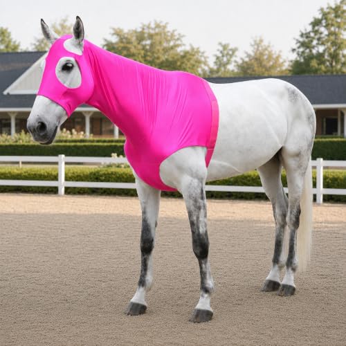 Image of Horse Slinky Hood with Zipper, Stretchy Sleazy Hood Fuchsia XXL | 4-Way Stretch, Mane & Braid Protector, Mane Tamer, Neck Cover for a Sleek and Well-Groomed Look, Show Prep, Under-Blanket Use