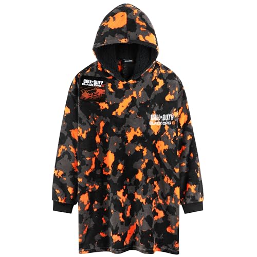 Call of Duty Sudadera Oversize Hombre y Adolescente con Capucha, Camuflaje Poncho Manta con Mangas, Regalo para Hombres (Naranja/Gris Camo)