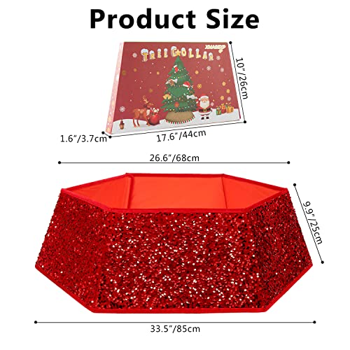 XmasExp-Christmas-Tree-Collar-335-inch-Sequin-Tree-Skirt-Stand-Base-Cover-for-Home-Decor-Large-Size-6-Piece-Red XmasExp Christmas Tree Collar 335 inch Sequin Tree Skirt Stand Base Cover for Home Decor Large Size 6 Piece Red