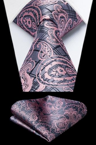 Image of HISDERN Ties for Men Paisley Floral Tie Handkerchief Classic Woven Business Formal Necktie and Pocket Square Set Wedding