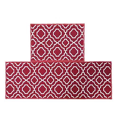 Magstonee 2 Pieces Kitchen Rug Tpr Backing Mat For Doorway Bathroom Runner Rug Set (15"X23"+15"X47", Red) #TOP6