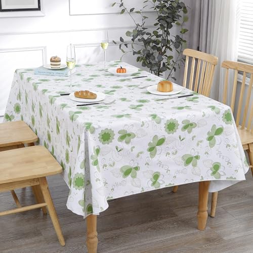Image of Heavy Duty Vinyl Tablecloth with Flannel Backing Waterproof Oil-Proof Plastic Table Cloth Stain-Resistant Wipeable Rectangle or Square Table Cover for Indoor and Outdoor (Floral and Leaf,54x54 Inch)