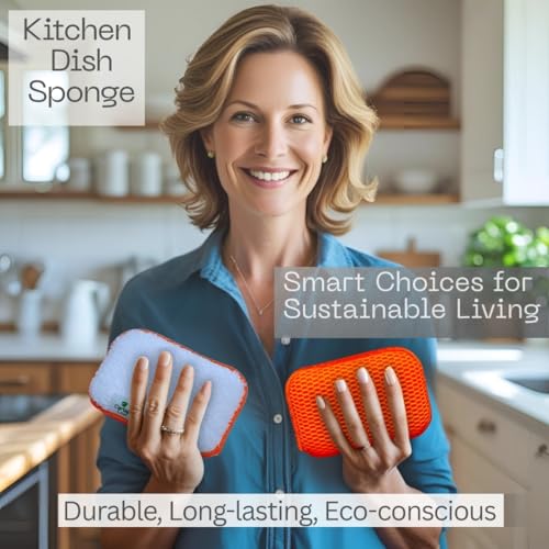 Image of Kitchen Dish Sponge Set, Dual Sided with Rayon derived from Bamboo and Mesh, Non Scratch Kitchen Cleaning Sponge Extra Absorbent Dish Sponge with Long Lasting Durable Scrubber, 3 Pack