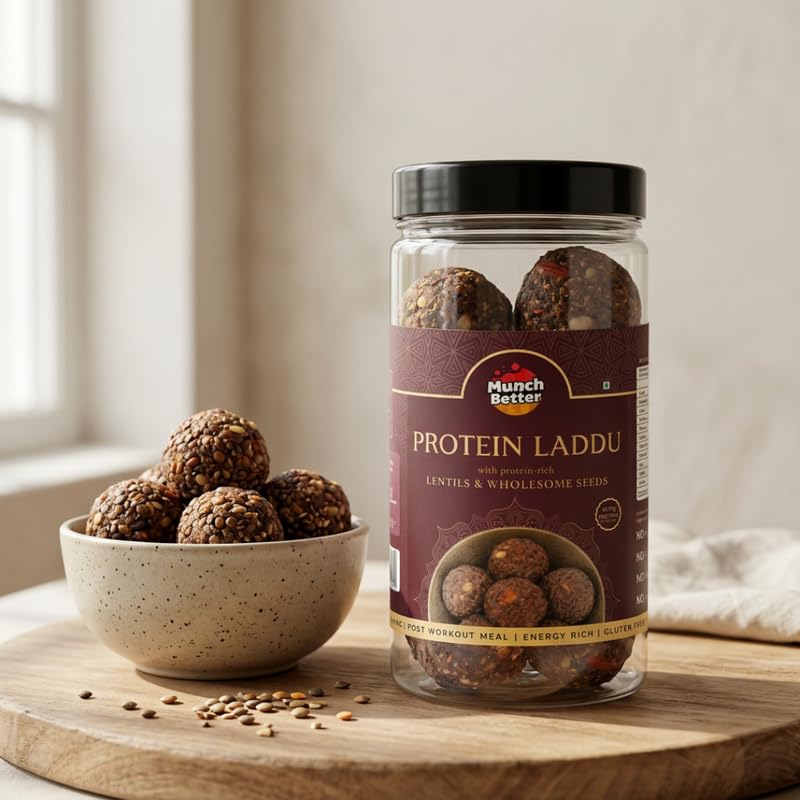 Image of Munch Better Protein Laddu | Seeds and Nuts | No Refined Sugar | Energy Snack for Pre Post Workout and Hunger Cravings | Natural Ingredients | Indian Sweets | Sweets Gift Pack - 300 Gm