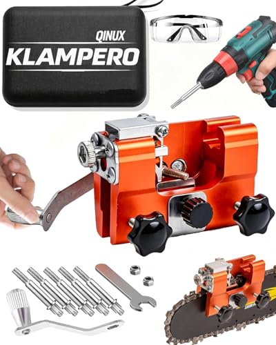 Qinux Klampero Chainsaw Sharpener Hand Crank Chain Saw Sharpener Tool Adjustable Clamp for Precise Sharpening Portable Chainsaw Accessories Fit 4-22 Inch ChainsSmall-5 Head
