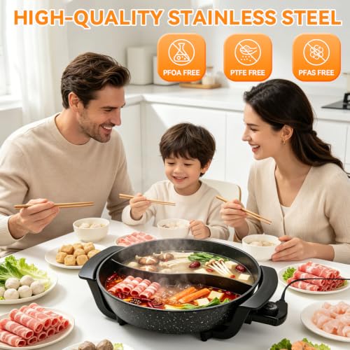 Camvivid electric hot pot - 6L divided pot S Shape Separator No Mix Taste Stepless Temp Adjust Even Heating Diamond Non Stick Safe Alloy Portable chinese hot pot for Daily Cook Party Present Black by Camvivid - Used condition - Image 3