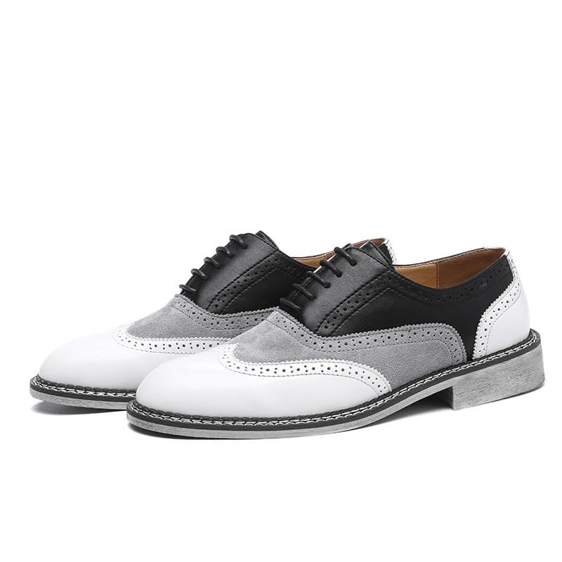 Men's Color Matching Lace-up Brogues Casual Leather Oxfords Men's Slip-Resistant Dress Shoes