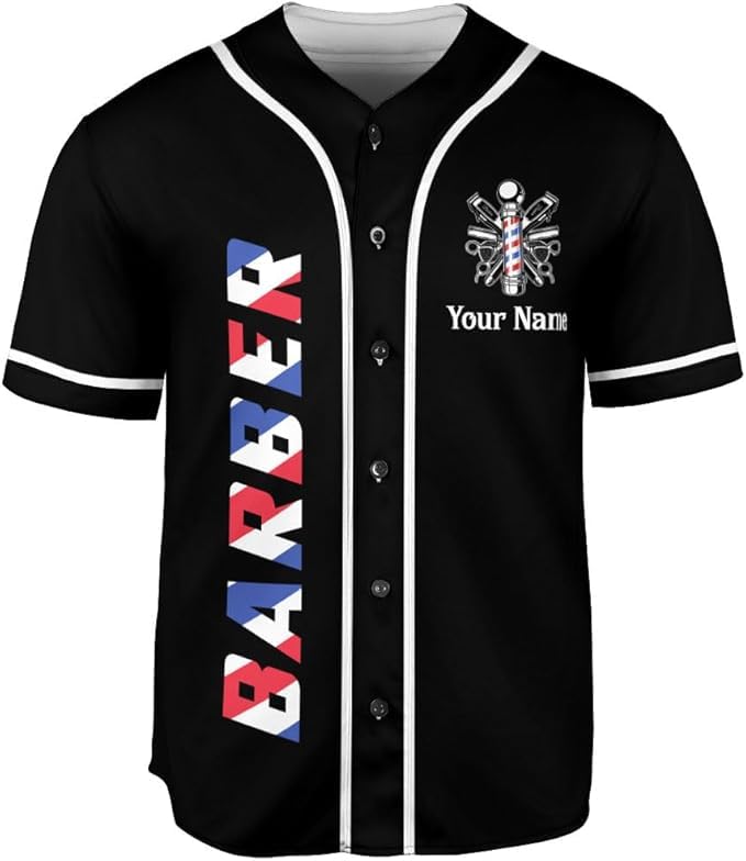 MonkeyVan Personalized Barbershop Baseball Jersey, Barber Shirt, Hairdresser Barber Shirt, Hairstylist Jersey Gift for Barber 5 Multicolor