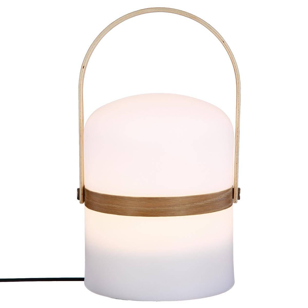 Atmosphera - Lampe Baladeuse Rechargeable Kiara - Blanc et Bois, D 14,​5 x H 26,​5 cm, Intensité Réglable - Pour Jardin, Terrasse, Intérieur