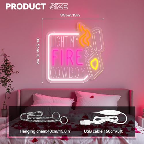 Image of LIGHT MY FIRE COWBOY Neon Sign, Valentine's Day Neon Signs for Wall Decor, Dimmable Acrylic Neon Lights for Room Bedroom Hotel Bar Pub Club Party Decorations, Perfect Gifts