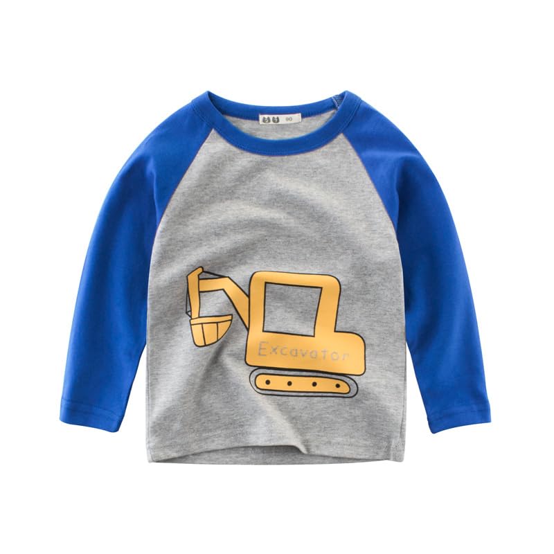Meufam Toddler Boys Cartoon Print Excavator Sweatshirts Long Sleeve Crewneck Cotton Casual T Shirt Graphic Tops Tees